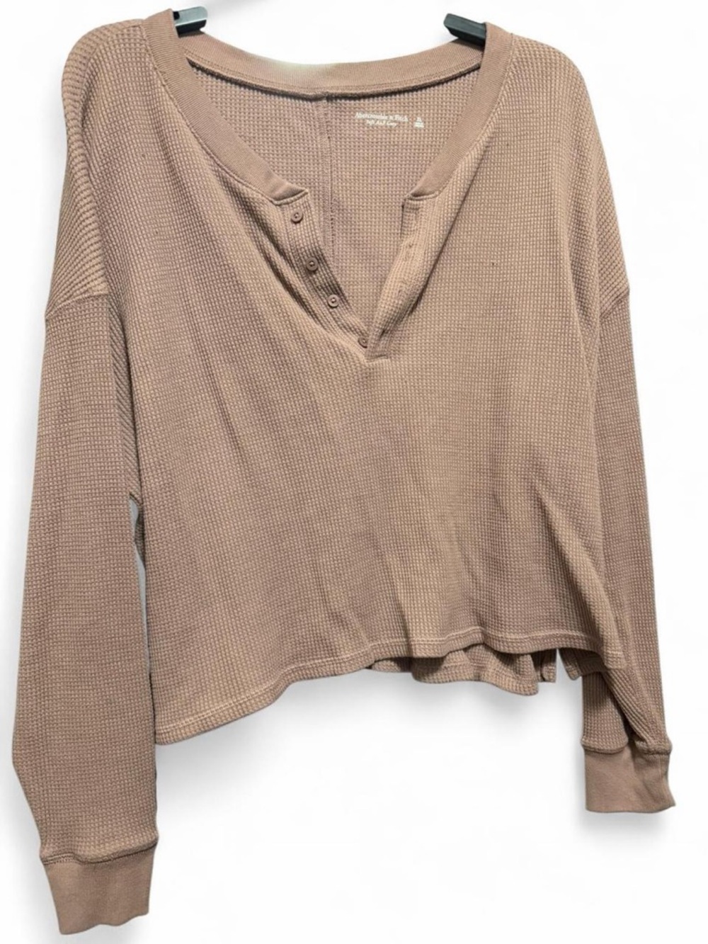 Abercrombie & Fitch Taupe Waffle Henley Long-Sleeve Top